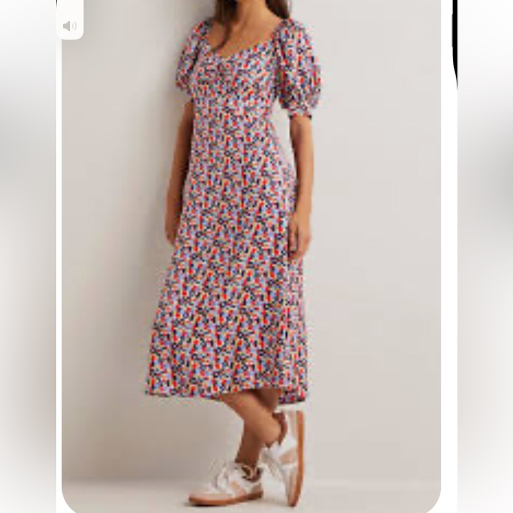 NWT Boden Silk sweetheart Floral Puff Sleeve midi tea  Dress size US 10R